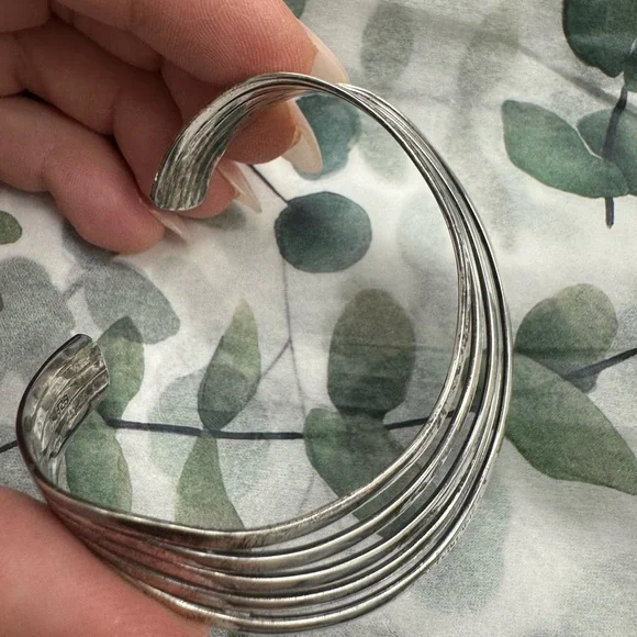 Modernist 925 Sterling Silver Wave Cuff Bracelet